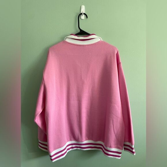 Women’s Barbie Pink Collared Sweatshirt Pull Over 1/4 Zip Size XL - Picture 7 of 7